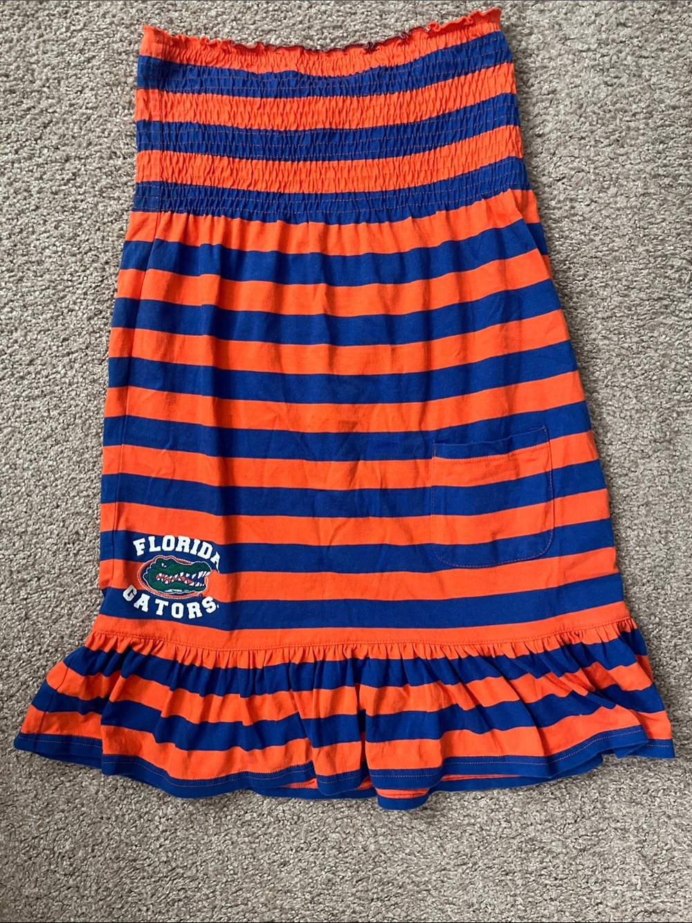 Florida Gators Strapless Orange and Blue Ruffled Dress